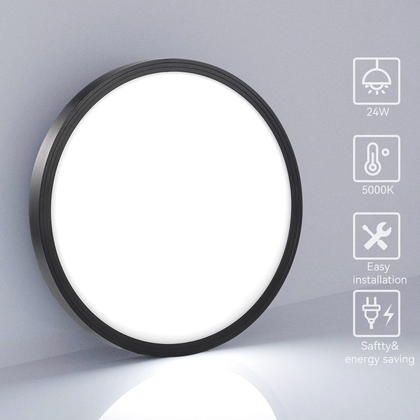 Superyofo 9 Inch Flush Mount Led Ceiling Light, 24W Slim Fixture, Black-4Pack, Day White 6000K, 250W Equivalent