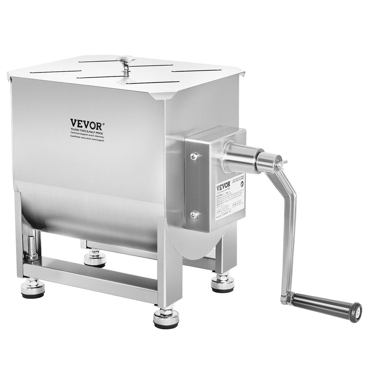VEVOR Manual Meat Mixer, 120 Pound Capacity Tank Meat Processing Equipment, Stainless Steel Meat Mixer, Sausage Mixer Machine with Lid and Handle, Ground Beef Hand Mixer, Silver