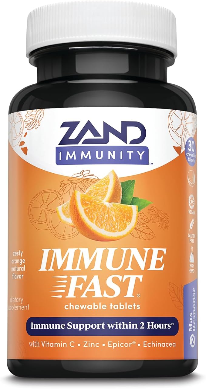 Zand Immune Fast Zesty Orange Chews | Boosts Immune Response & Cell Activity w/EpiCor*, Echinacea, 30 Tablets, 10 Serv.