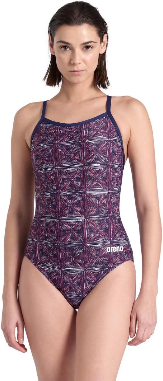 Arena Womens Arena Performance Women's Abstract Tiles Team Print Light Drop Back Swimsuit