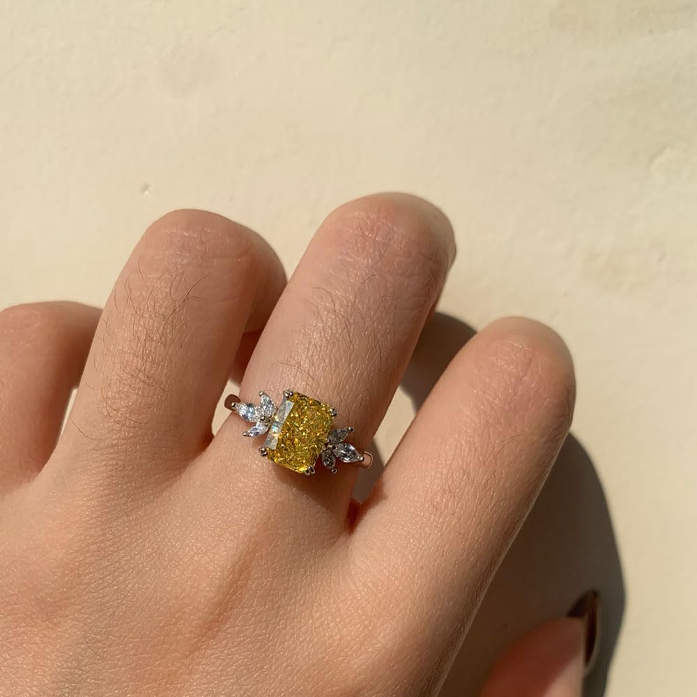 PHNIBIRD Birthstone Rings for Women 1.5ct Simulated Yellow Topaz Rings Sterling Silver Cubic Zirconia Ring November Birthstone J