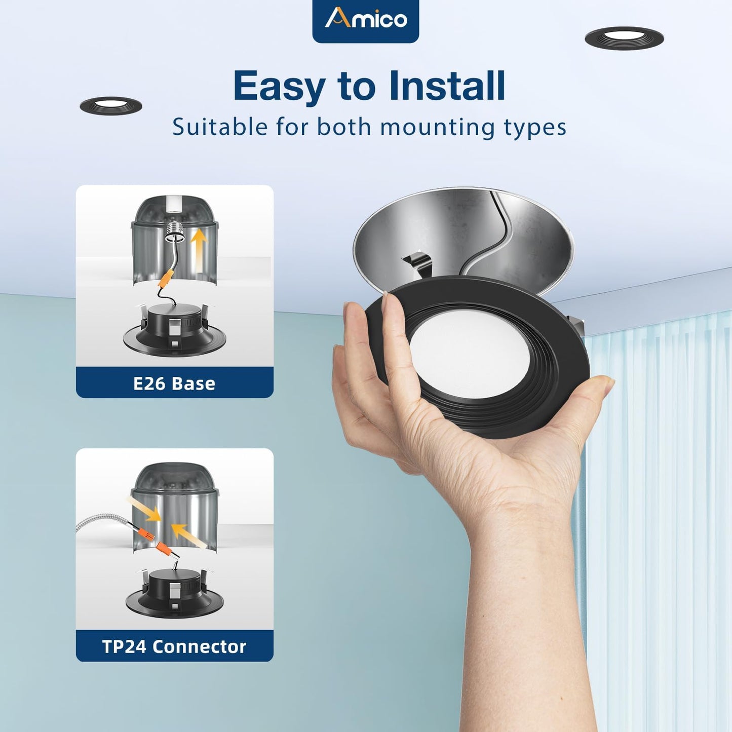 Amico 4 Pack 4 Inch 5Cct Led Recessed Lighting  Dimmable  8.5W=60W  650Lm  2700K/3000K/4000K/5000K/6000K Selectable  Retrofit Can Lights With Baffle Trim  Ic Rated - Etl & Fcc  Black