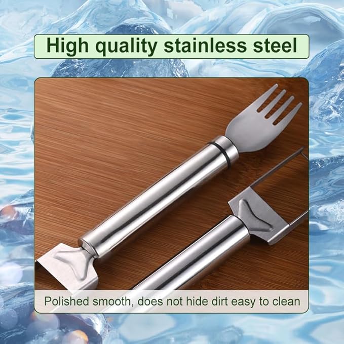Kruggo 2-in-1 Stainless Steel Fruit Cutter, 2024 Upgraded Watermelon Fork Slicer Cutter Slicer Tool, Dual Head Fruit Forks Slicer Knife with Round Handle (4 PCS)