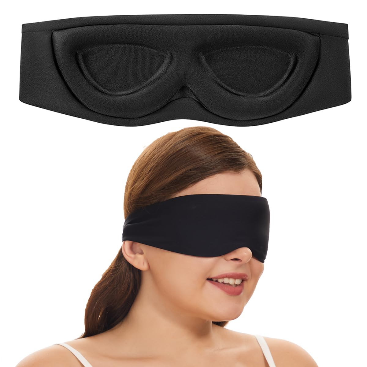 ALASKA BEAR Sleep Mask for Side Sleepers 2022 Headband Design, Cup-Shaped and Extra-Soft, 100 Blackout Eye Mask Shades Cover for Men and Women Home or Travel, Machine Washable, Black