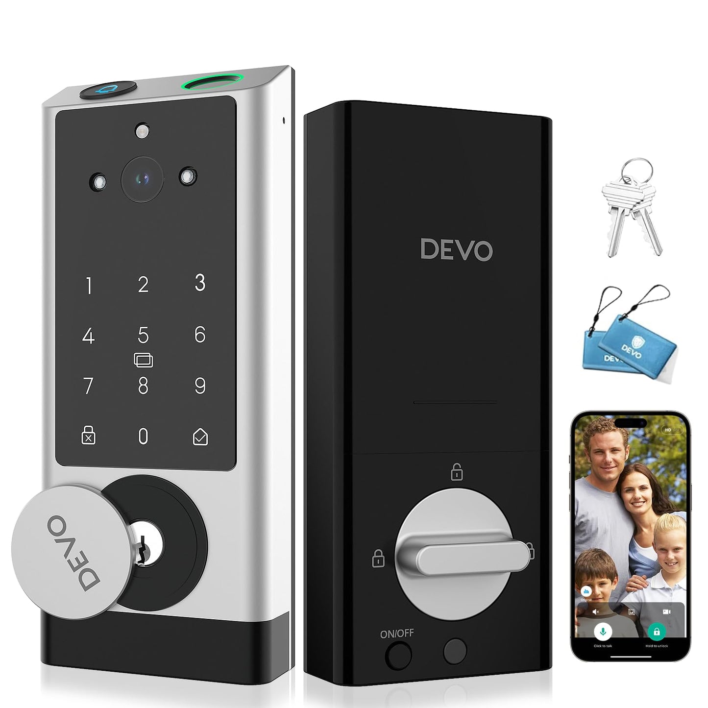 DEVO G1 Video Smart Lock with Camera & Doorbell, 6-in-1 Keyless Entry Door Lock with Fingerprint, App Remote, Auto Locks, Built-in Wi-Fi Smart Deadbolt for Front Door(Silver)