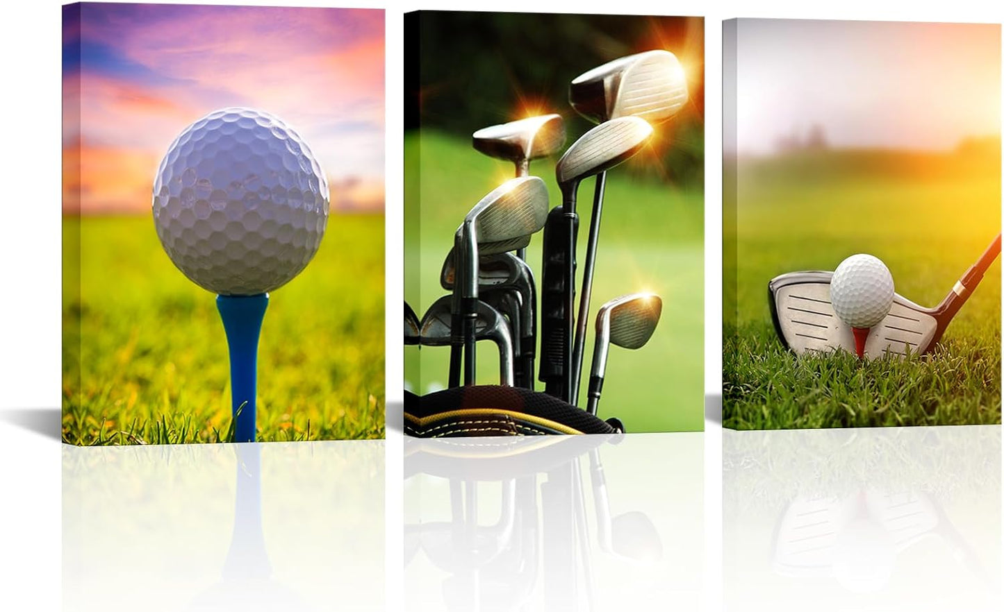 LyerArtork 3 Piece Golf Wall Art Canvas Prints Golf Ball Course Sunset Landscape Pictures Sports Artwork Wall Decor for Gym Club Office Bedroom Living Room Ready to Hang 12x16inchx3