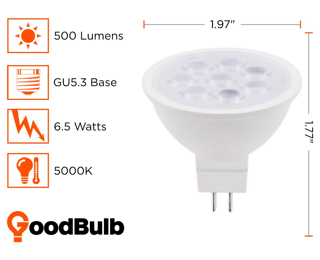 Led Mr16 Light Bulbs | 6.5 Watt (40 Watt Equivalent) | Gu10 Base | Daylight Color 5000K High Output 500 Lumens | Car Dealership Lighting | 10 Bulbs Pack