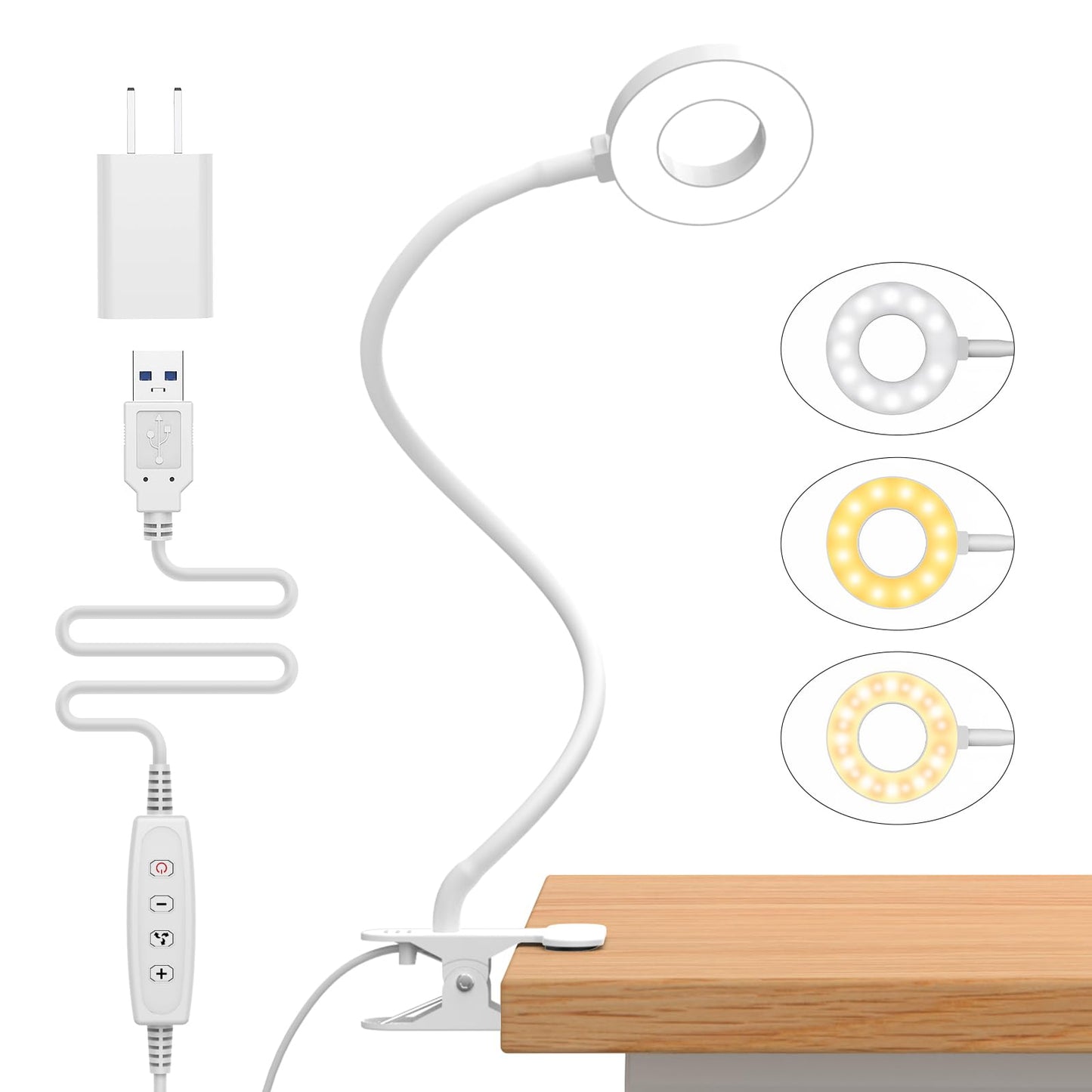 Izell Clip-On Book Light - Dimmable Led, Flexible Gooseneck, 27.6 White, Silicone Rubber For Reading, Studying, And Crafting