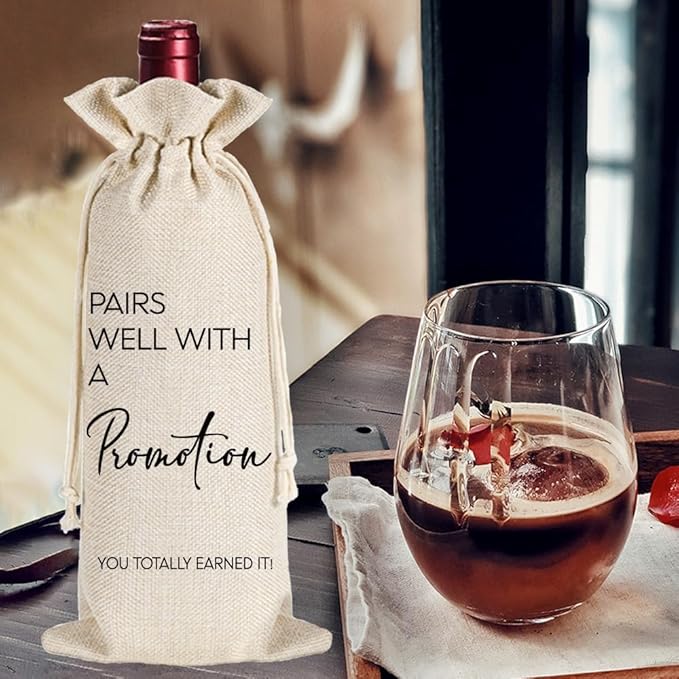 Qubereeree Pairs Well With A Promotion Wine Gift Bag, New Job Gifts for Congratulations to Colleague Boss Coworker Friends BFF, New Beginning Congratulations Job Promotion Gift Wine Bag-18