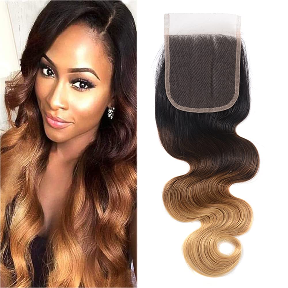 Ombre Body Wave Lace Closure 1B 4 27 Human Hair 4X4 Transparent Lace Pre Plucked Bleached Knots Free Part With Baby Hair Same Da
