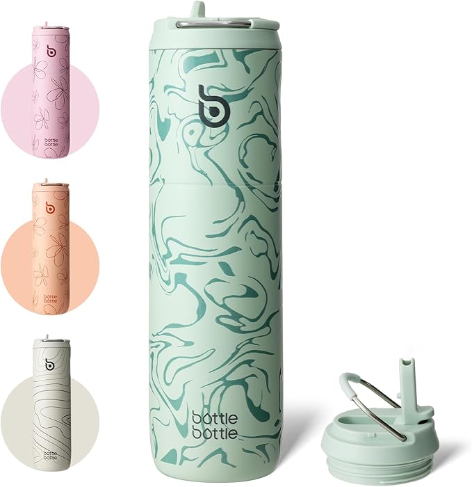 BOTTLE BOTTLE Insulated Water Bottle 24oz with Straw Lid and Handle for Sports Travel Gym Stainless Steel Water Bottles Double-Wall Vacuum Metal Leak Proof BPA-Free
