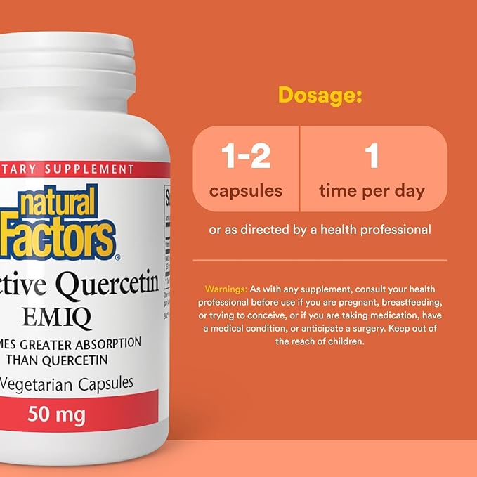 Natural Factors Bioactive Quercetin EMIQ 50 mg with Vitamin C, Supports Sinus, Heart and Immune Health, 60 Capsules