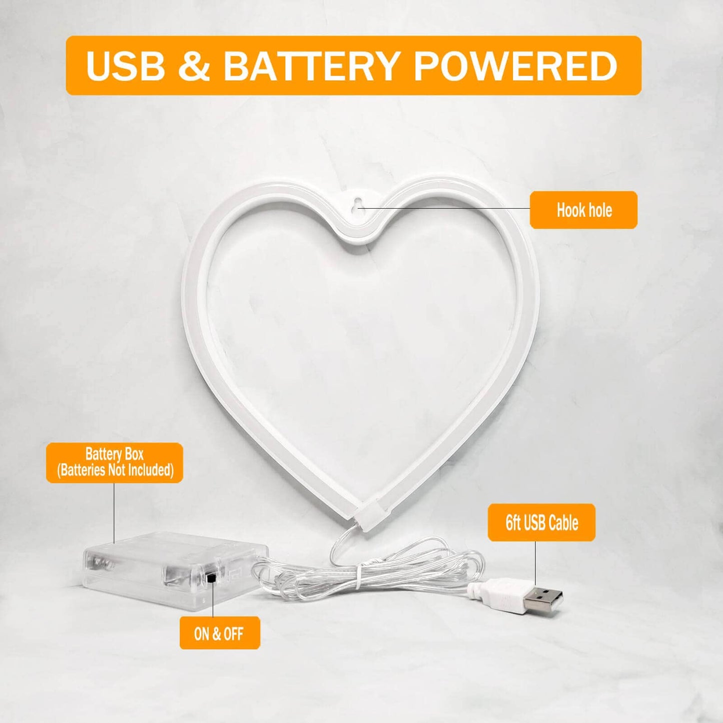 VIFULIN LED Heart Light Neon Sign, Yellow Heart Night Light, USB/Battery Operated, WarmWhite, Heart Room Decor for Valentines Day