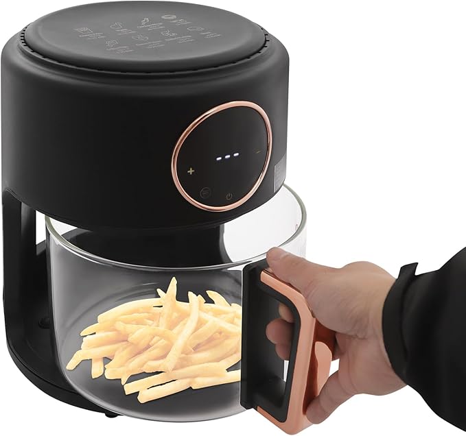 Air Fryer,3.8 Quart Transparent Air Fryer Oven,Adjustable Temperature,8 Preset Cooking Options,60 Min Auto,for Roast, Broil, Dehydrate & More for Quick, Easy Meals,Black