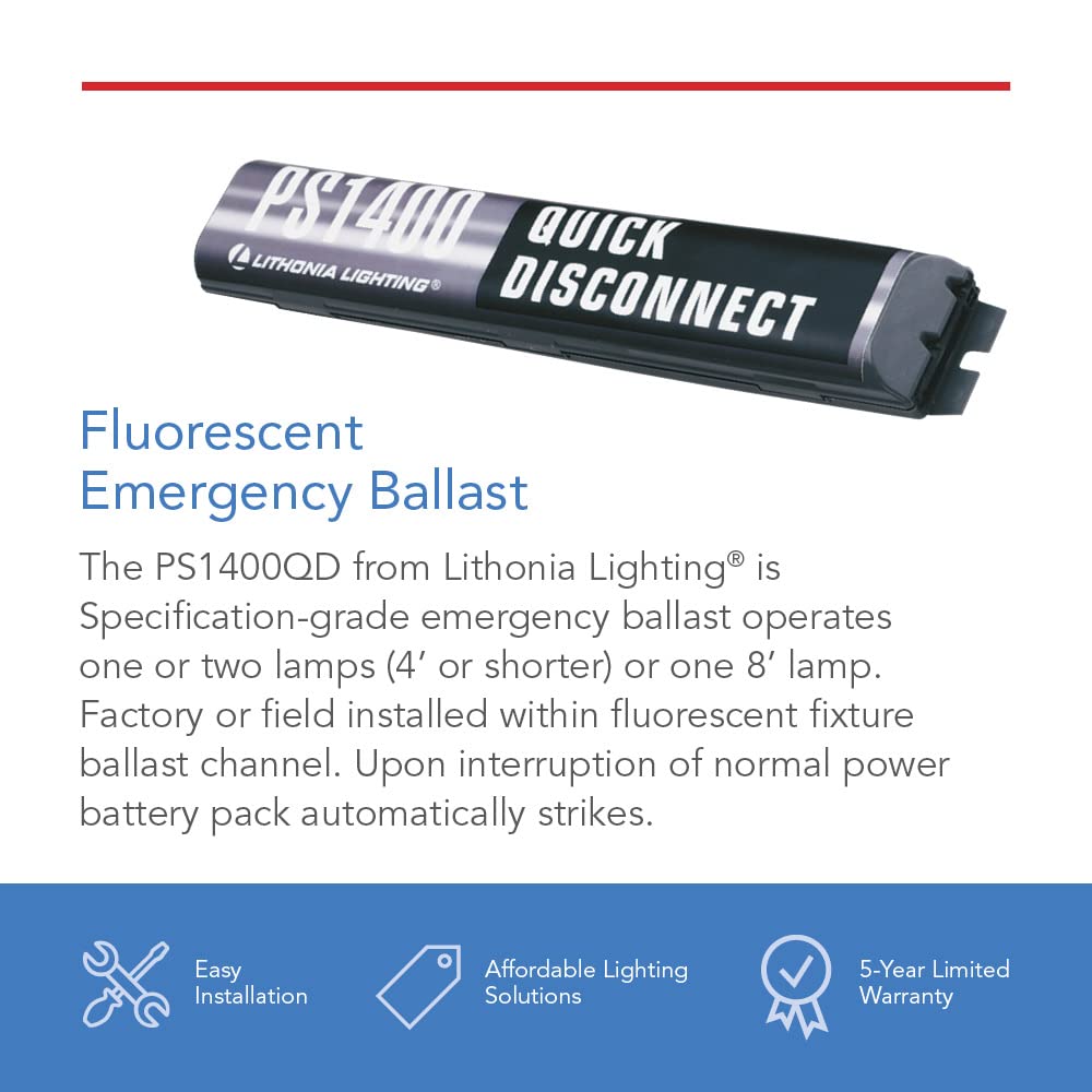 Lithonia Lighting Emergency Ballast Ps1400Qd Mvolt, 1400 Lumens, Black, Thermoplastic & Metal, 120-227 Volts, Quick Disconnect