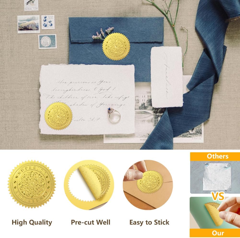 Peacoblue Gold Foil Sticker Seal Embossed 2 Inch 100Pcs Snake and Moon, Self Adhesive Gold Around Embossing Sticker for Invitation Certificate Envelope Seal Gift Card Decoration