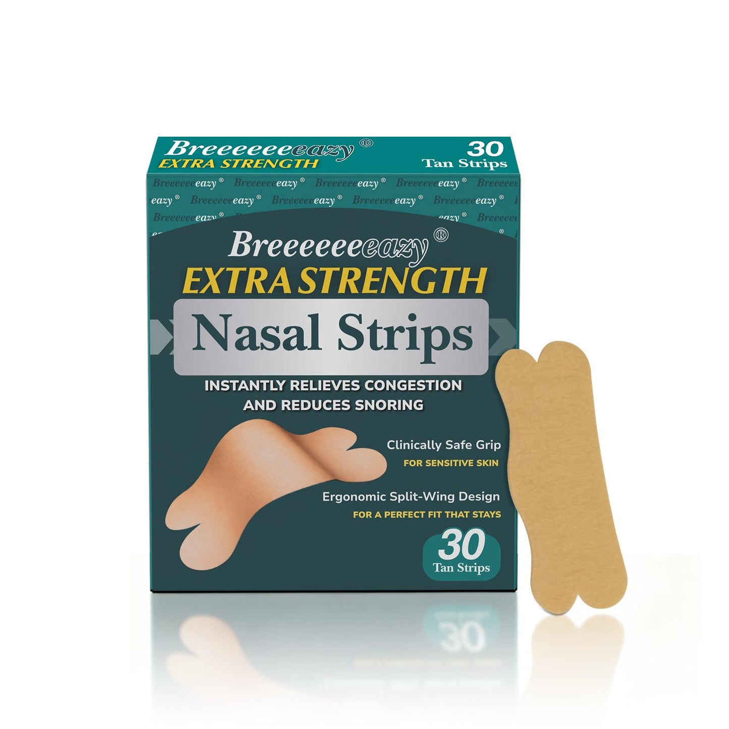 Upgraded Anti-Slip Nasal Strips for Breathing-Extra Strength Ergonomic Nose Strips,Nasal Strips for Snoring & Nose Strips for Better Breathing,Strong Adhesive Comfort Fit Improves Sleep (30 Pack)