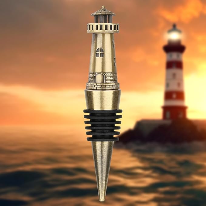 Nautical Lighthouse Wine bottle Stopper for Wine Champagne, Lighthouse Gifts Wine Gifts for Men Women Pharos Lovers, Wine Saver, Wine Accessories, Bronze