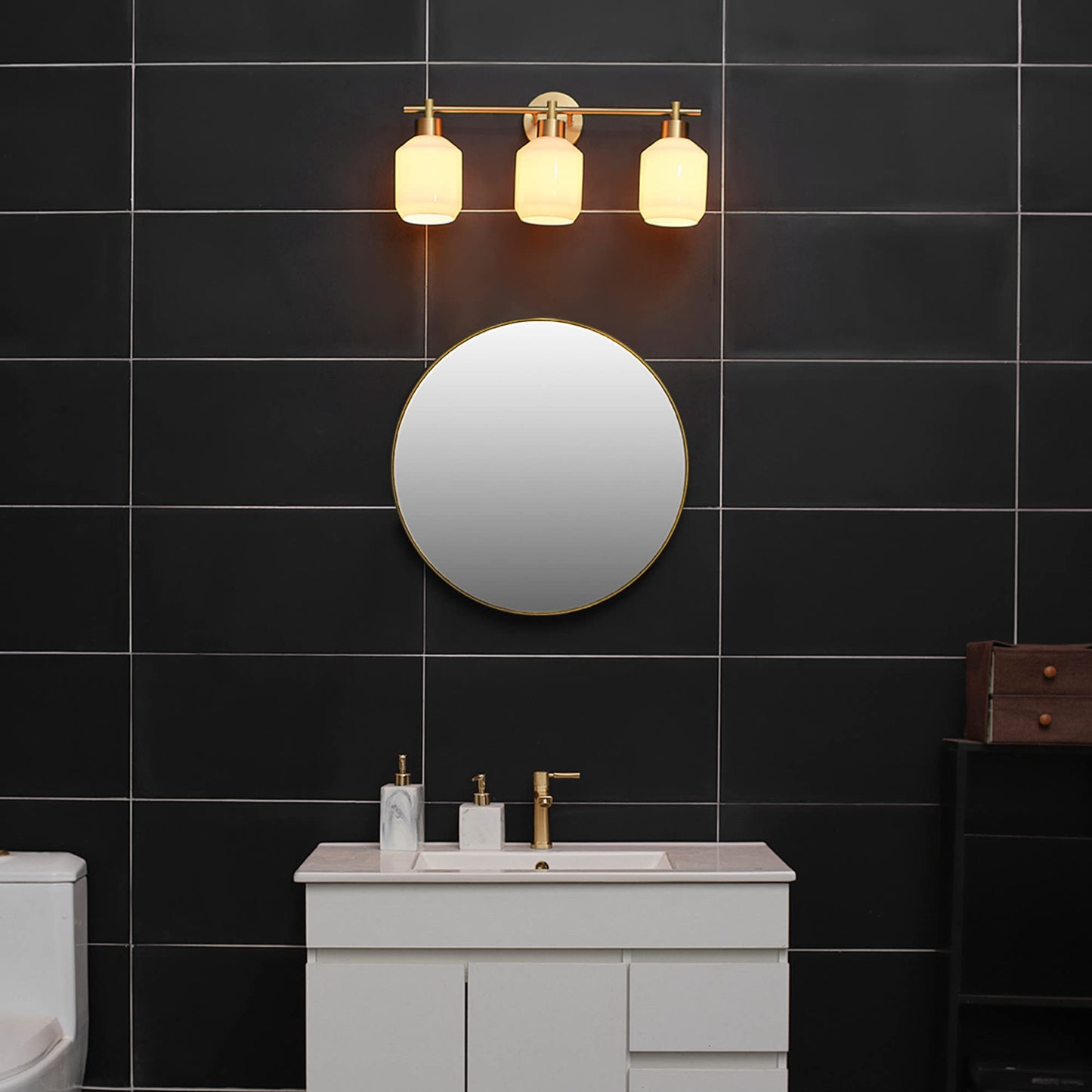 Globe Electric 52055 Cannes 3-Light Vanity Light Fixture, Matte Brass, Metal, 11.75 inches