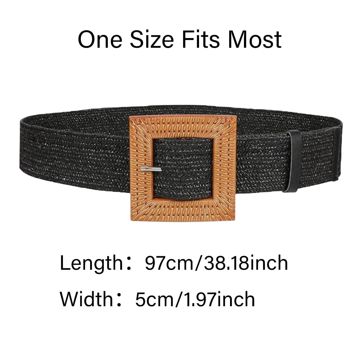 COTIM COYIN Women's Square Buckle Elastic Straw Braided Belts, Woven Boho Waist Belt, Beige