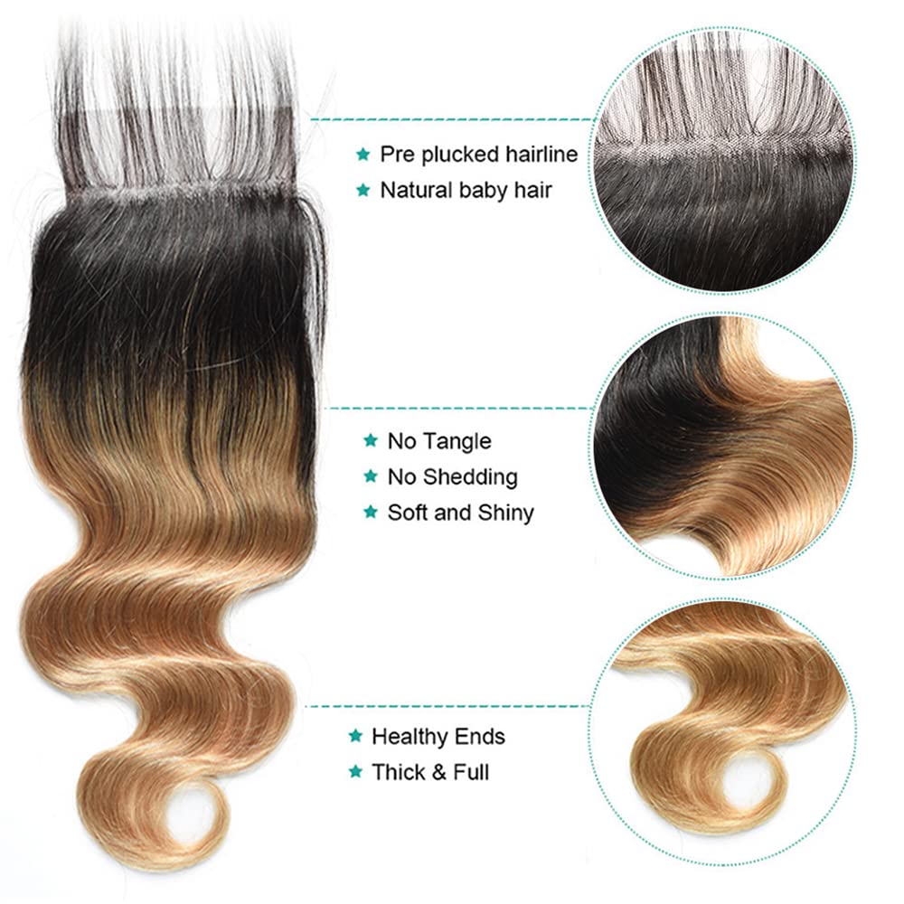 Ombre Lace Closure 4X4 Transparent Lace 14 Inch Free Part With Baby Hair Body Wave Closure For Women Pre Plucked Natural Hairlin