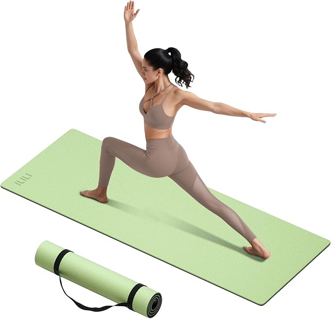 ILILI Yoga Mat 10mm Extra Thick and 193cm Extra Long, 76x28×0.4 Inch, Double Color Non-Slip TPE Material, Easy Carrying wi...
