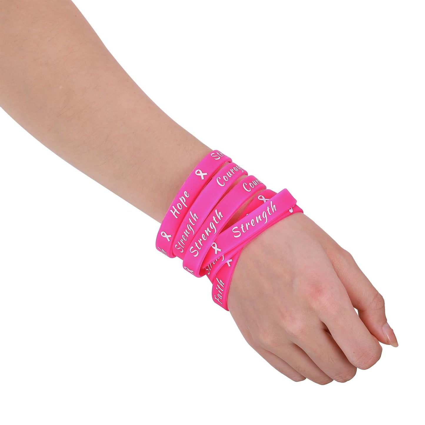 Sratte 120 Pcs Breast Cancer Awareness Pink Ribbon Bracelets Rubber Wristbands for Women Party Public Events Breast Cancer Decor