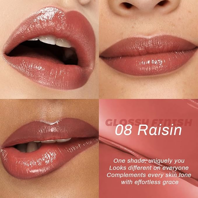 Kaely Raisin Honey Lipstick Tinted Lip Balm, Hydrating Shine Lipstick for Women Dry Lips, Moisturizing Nourishing Glossy Lip Gloss Stain Makeup, Sheer Lightweight, Vegan & Cruelty-Free, 08