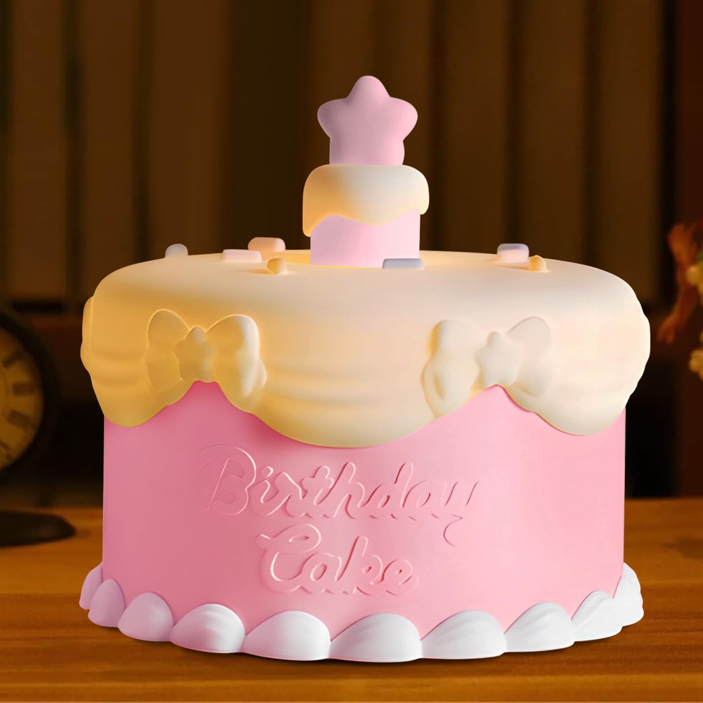 HPYDIY Cute Birthday Cake Night Light - Silicone Childrens Night Light, Rechargeable Adjustable, Birthday Gift Room Decoration