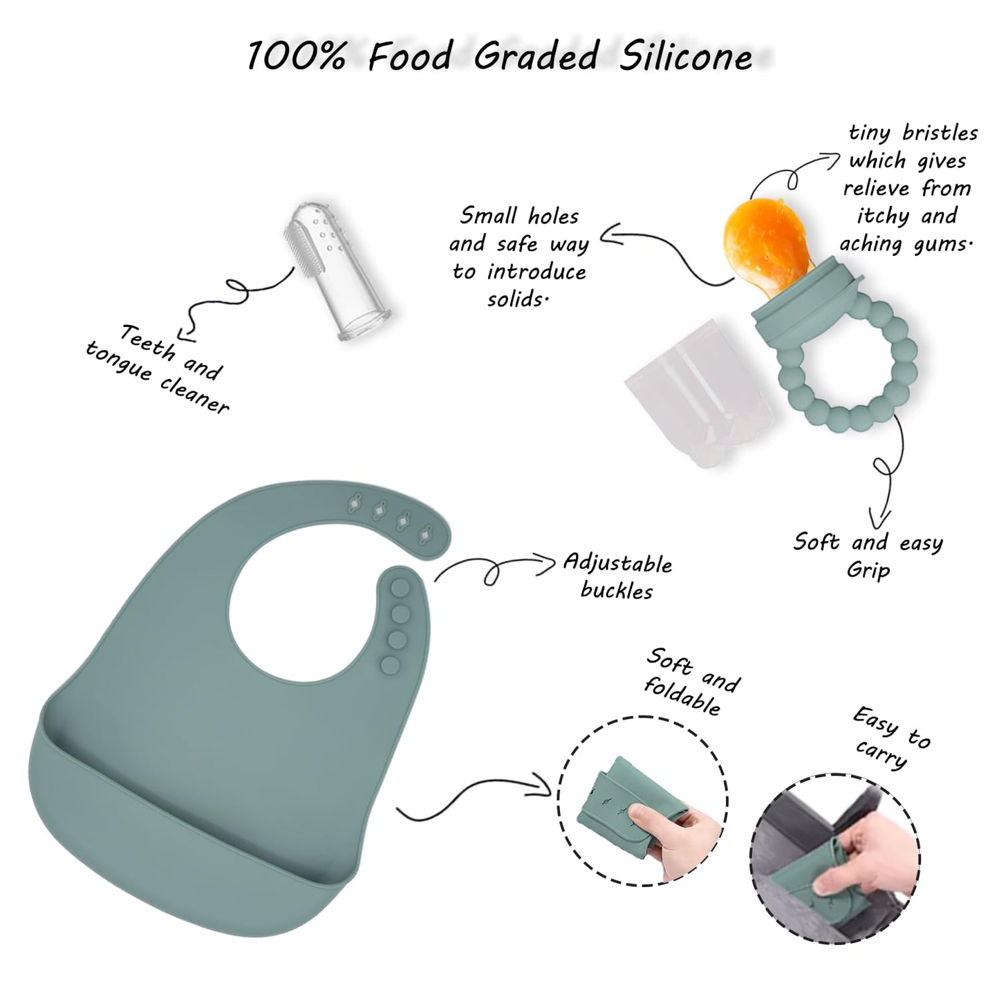 kitchengoodsdude Baby Silicone Feeding Set, 16 PCS, Toddler Led Weaning Utensils Sets with Suction Bowl and Plate, Set of Baby Spoons and Forks, Adjustable Bid, Sippy Cup with Straw and Lids Seal Gray