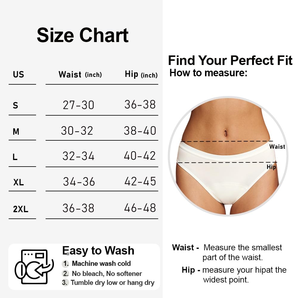 Battewa Leak Proof Underwear for Women Incontinence Underwear Teens Ladies Cotton Leakproof Panties Bikini Absorbent 40ml,3Pack (3Color,Medium)