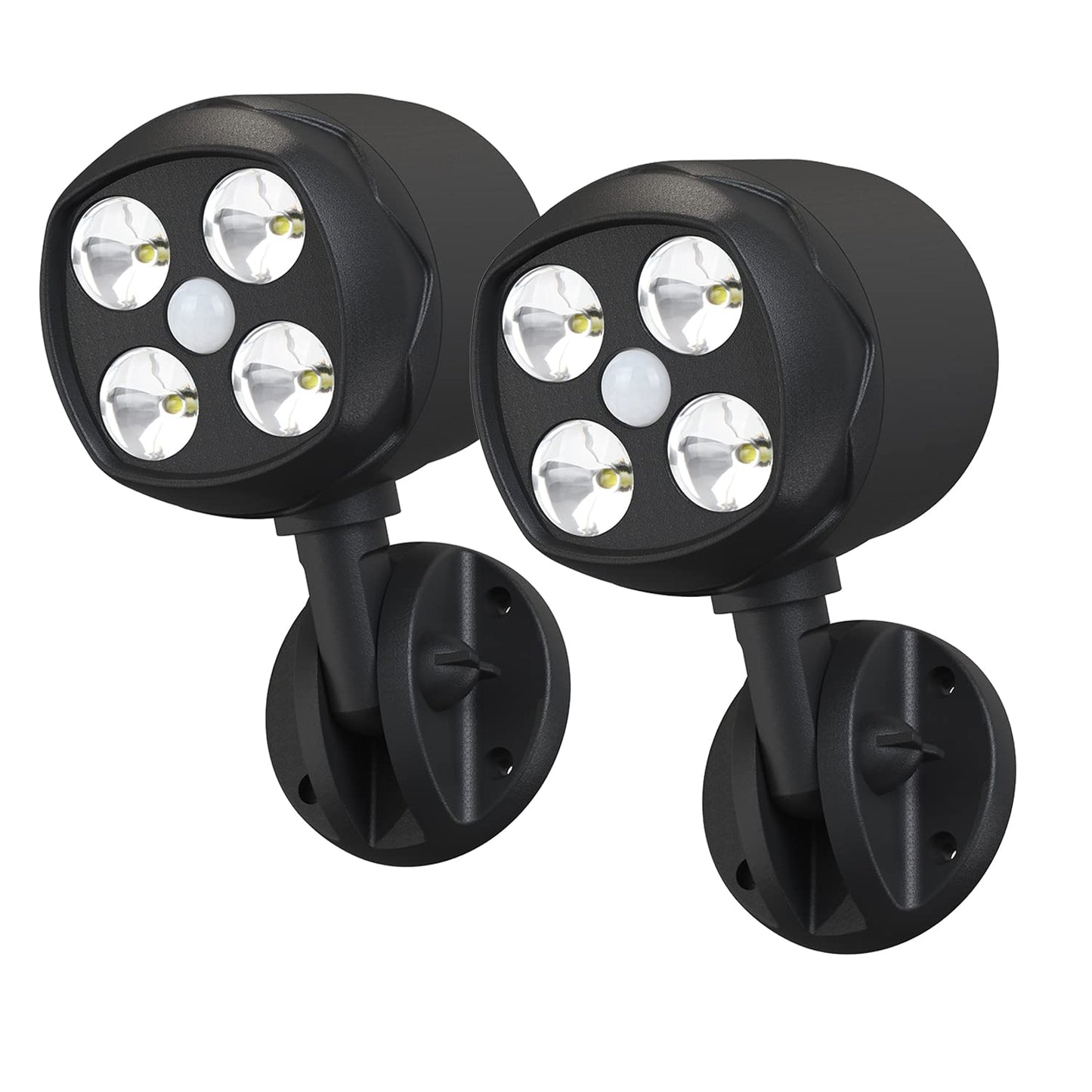 Quiltered Motion Sensor Outdoor Lights, Battery Operated Outdoor Light, 600LM Motion Detector Lights for Outside, 6000K LED Security Light Battery Powered Spotlight for House Wall, Black(2 Pack)