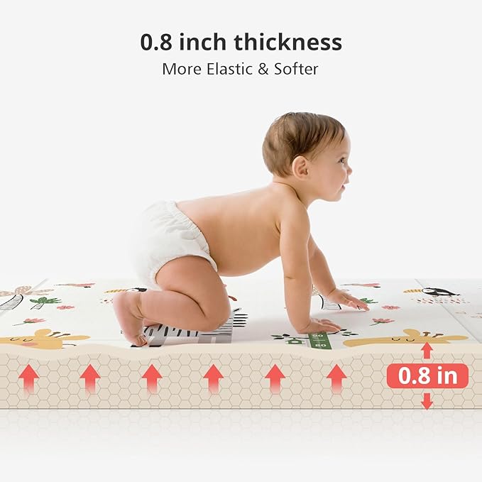 PLGLOG Baby Play Mat,59"x59" Foldable Play Mat,Baby Crawling Mat,Reversable,0.8" Thick Waterproof Baby Floor Play Mat,Carlwing Mat,Baby Floor Mat for Babies,Toddlers,Infants,Play & Tummy Mat,Giraffe