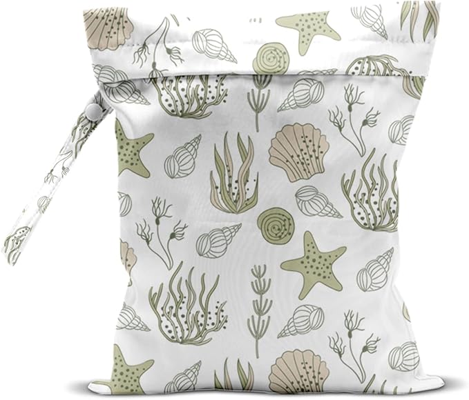 Wet Bag for Swimsuit, Beach Travel Essentials Wet Dry Bag, for Sunscreen Toiletry Dirty Clothes Yoga Gym Diaper, Friends Summer Beach Vacation Gifts. Starfish shells seaweed