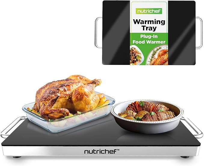 Nutrichef Electric Hot Plate Tray Dish Warmer with Black Glass Top - Ideal for Home, Buffets, Parties, Kitchens & Restaurants - Warming Tray for Food - Tortilla Warmer - Dimensions: 16.5 x 11