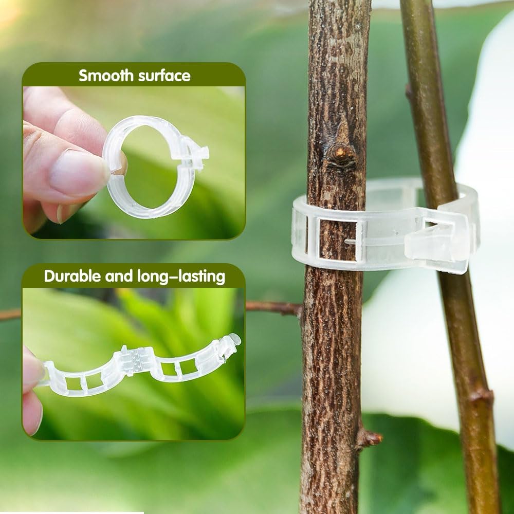 Plant Fixing Clip, Tomato Clips for String Trellis, Plant Wall Clips for Climbing Plants, Plant Wall Clips for Climbing Plants, Fixing Stem and Vine, Plastic Trellis Clips (White-100pcs)
