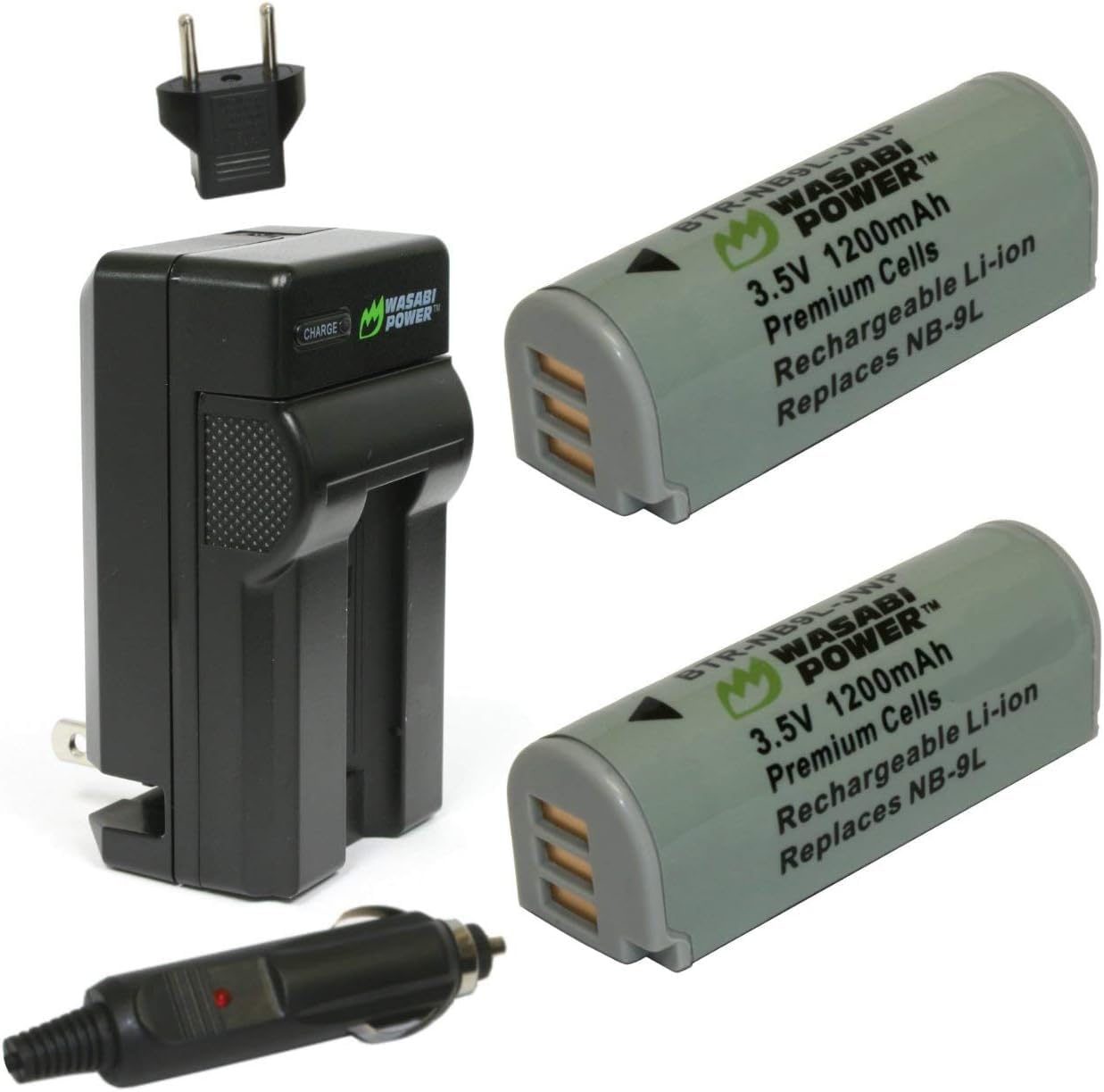 Wasabi Power Battery (2-Pack) and Charger for Canon NB-9L and Canon PowerShot N  N2  SD4500 is  ELPH 510 HS  ELPH 520 HS  ELPH 530 HS-New