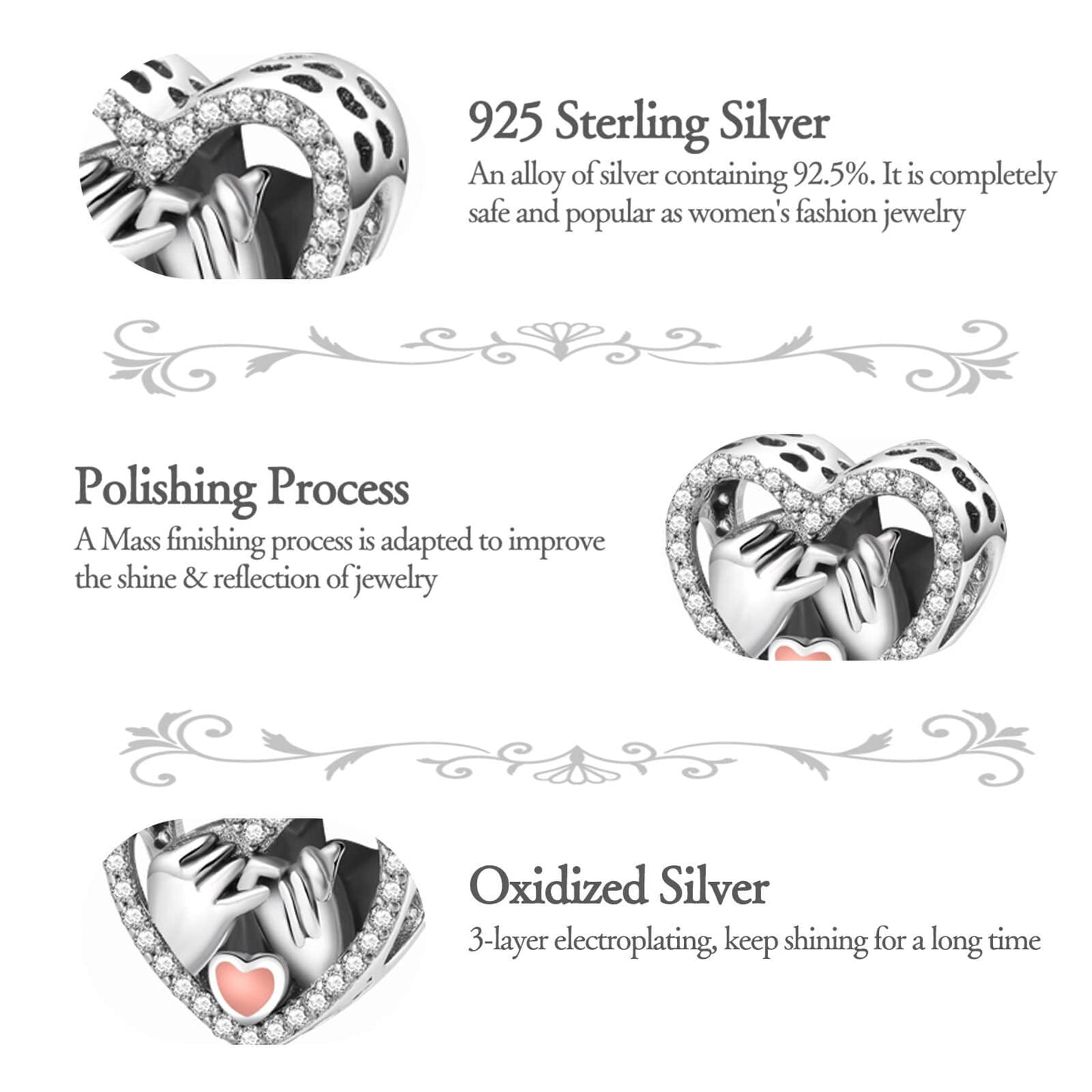 dazlily Love Heart Eternal Promise Charm 925 Sterling Silver Charm for Bracelets Necklaces Jewelry