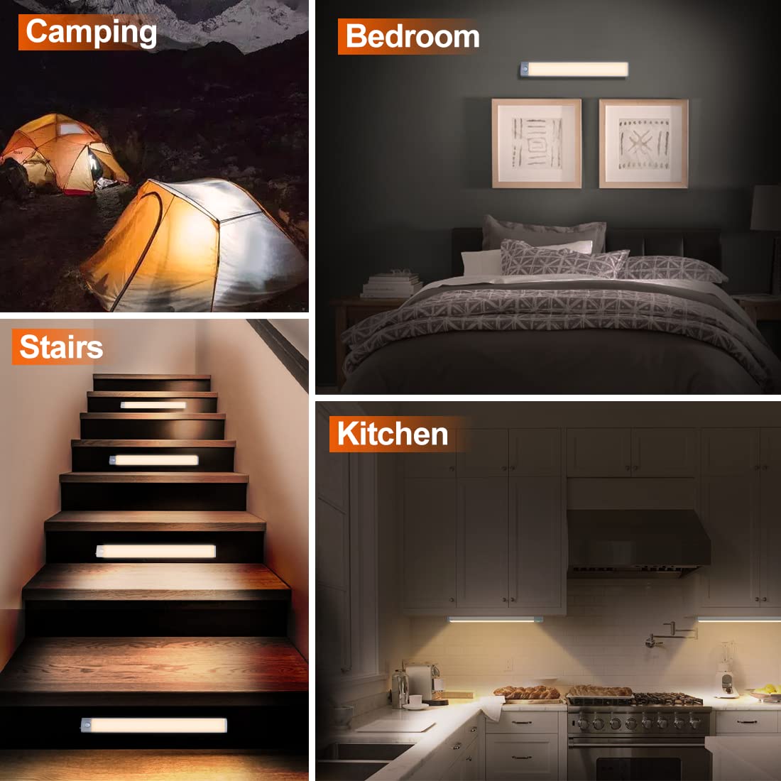 Priorare 54 Led Motion Sensor Under Cabinet Lighting, Rechargeable Warm White Closet Light, Ultra Thin Design, 350Lm, 2 Pack
