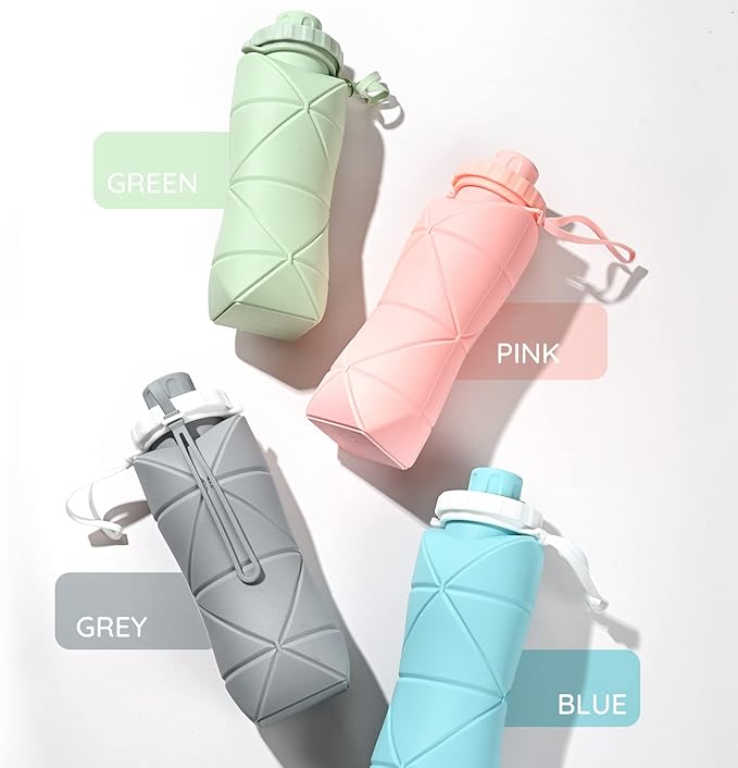 Collapsible Water Bottle, Silicone Foldable Water Bottles For Travel, Easy-To-Carry Design And Compact Size, BPA Free, 20 oz (Pink)