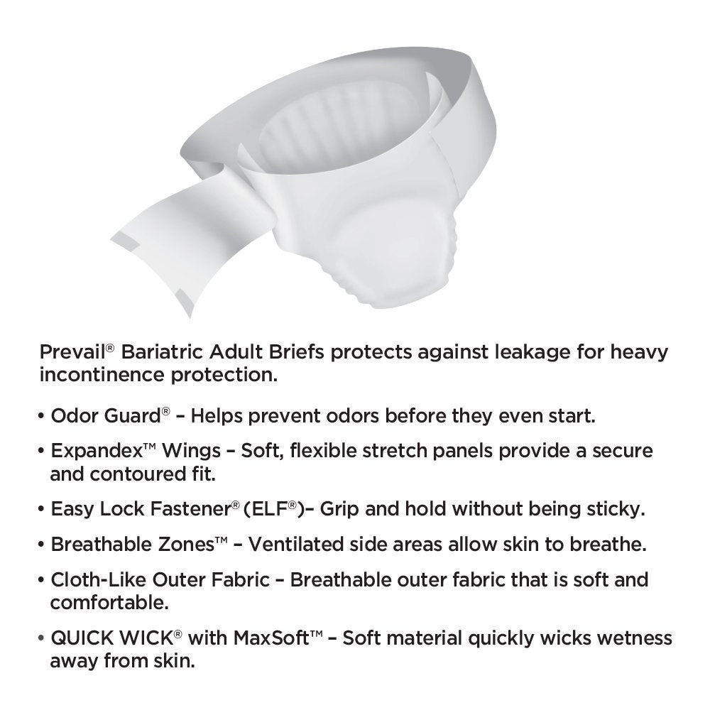 Prevail Specialty Brief, Bariatric B, to 100 Inch Waist, Heavy Absorbency, PV-094 - Case of 40
