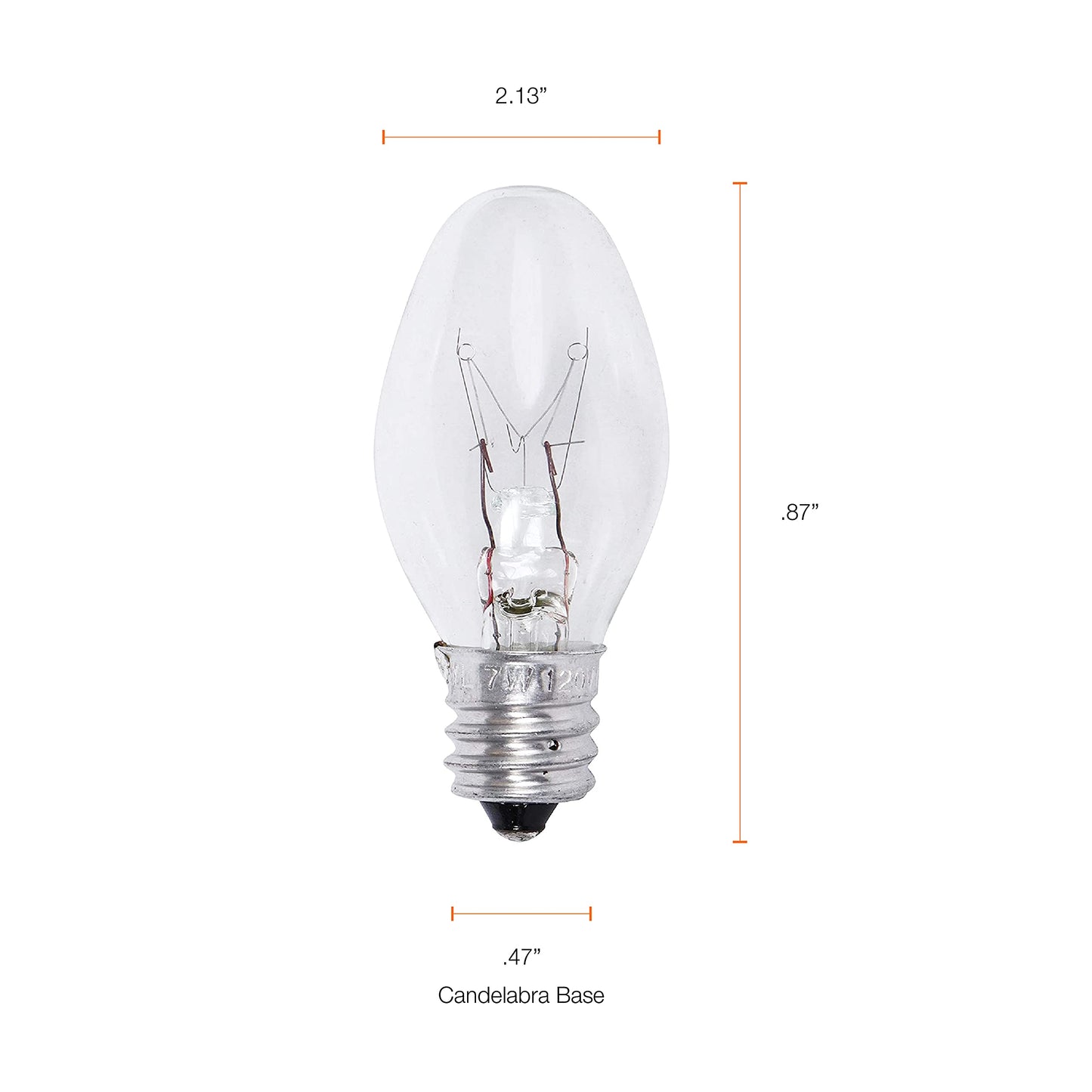 Ledvance Sylvania 7W C7 Night Light Bulb, E12 Base, 40 Lumens, Warm White, Clear Finish, 4 Count, Model 13545