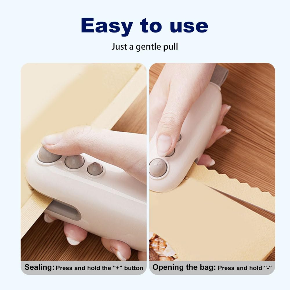 Mini Bag Sealer, 2025 Upgraded 2 in 1 Sealer with Cutter and Magnet, USB Rechargeable Chip Bag Heat Seal, Portable Handheld Resealer Machine for Plastic Bags Snack Bags Food Storage (1, Blue)