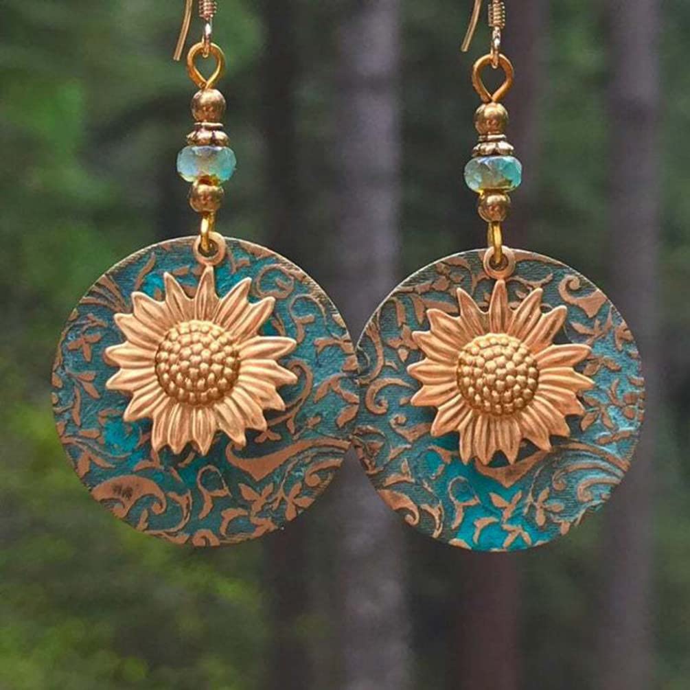 PUSOMU Bohemian Boho Sunflower Daisy Drop Earrings Retro Double Layer Dangle Charm Earrings, You are my Sunshine
