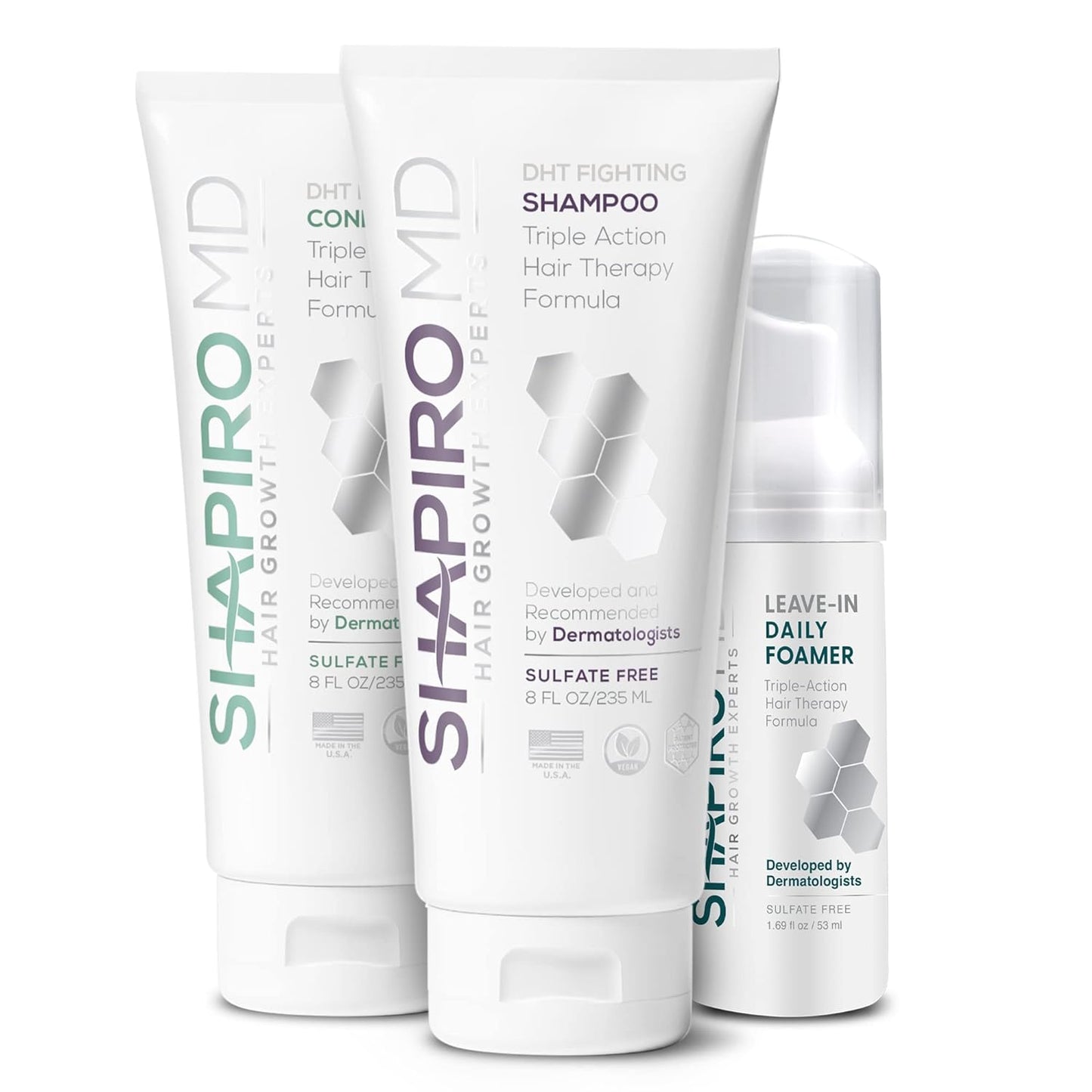 Shapiro MD Hair Growth Experts Natural Hair Kit for Thicker, Fuller, Healthier Looking Hair - Including Shampoo, Conditioner and Leave-In Daily Foam (1 Month Supply)