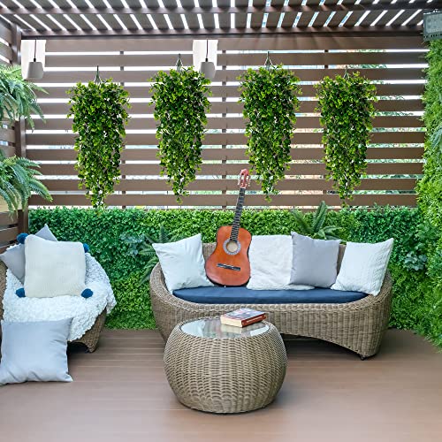 Sggvecsy 4 Pack Artificial Hanging Plants Fake Hanging Plant Faux Hanging Eucalyptus Plants UV Resistant Plastic Plants fo...