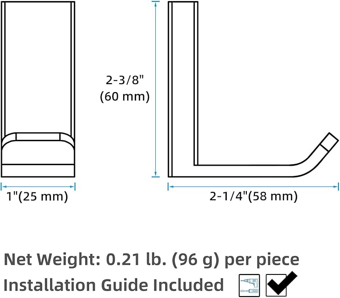APLusee 2 Pack Bath Robe Hook, 304 Stainless Steel L Shape Coat Holder, Bathroom Home Accessories Matte Black