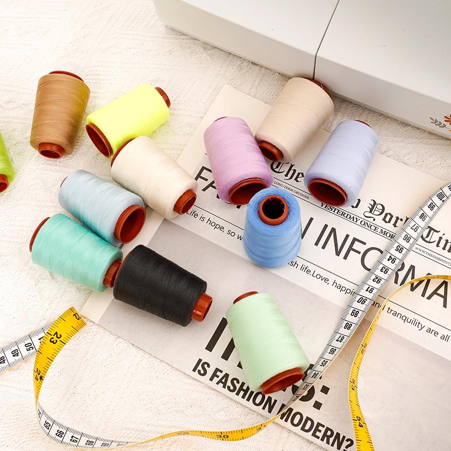 Polyester Sewing Thread Kit, 12 Colors, 800 Yards Each, Multi-Color Spools for Machine and Hand Sewing, Quilting, Serger, 30wt