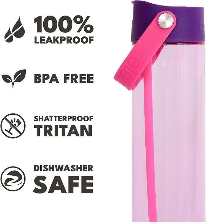 Elemental Splash Water Bottles - BPA-Free Tritan Plastic Reusable Water Bottle with Strap - Ideal for Gym and Sports Leak Proof when Spout is Closed - Cotton Candy & Berry Blast - 26oz (2 Pack)