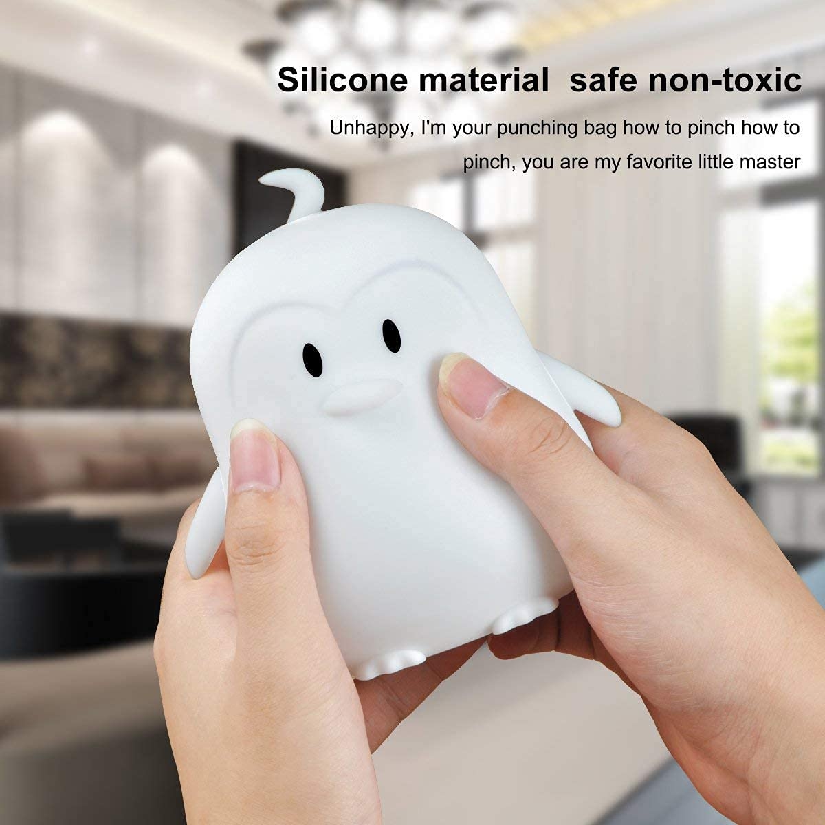 Tekemai LED Night Light, Silicone Penguin Lamp - 9 Colors, USB Rechargeable, Remote Control, Dimmable, White, Model TC886-4